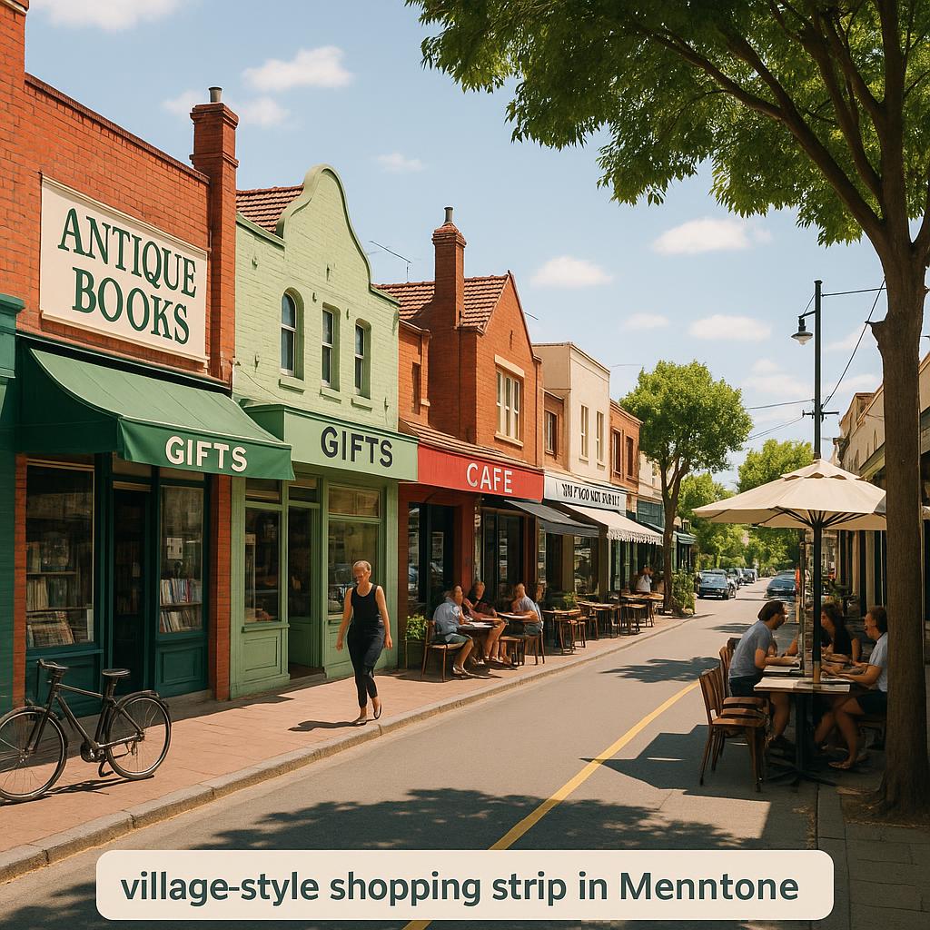 Village-style shopping strip in Mentone with local shops and cafes