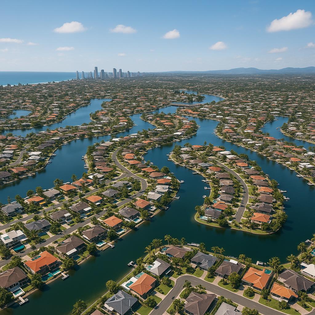 A picturesque view of Mermaid Waters showcasing its serene lakes
