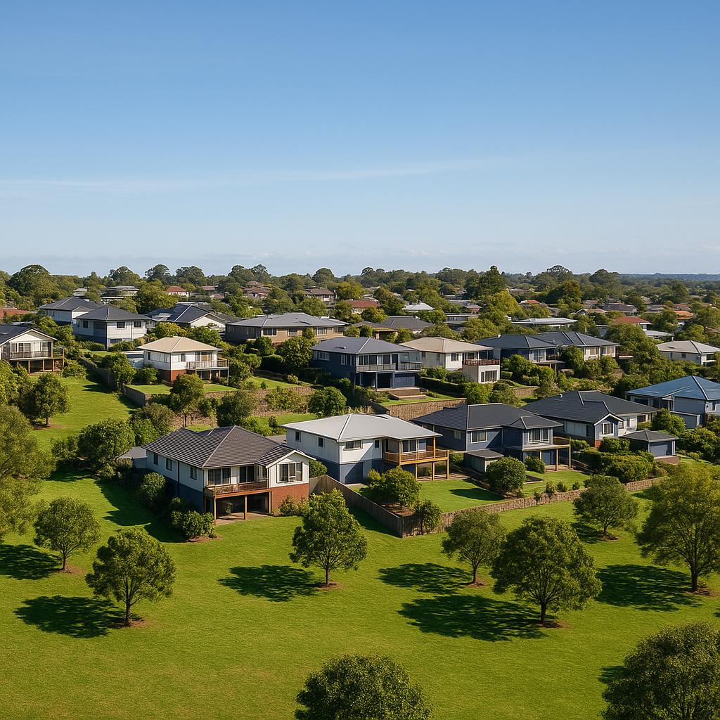 Elevated view of Middle Ridge showing homes and parks