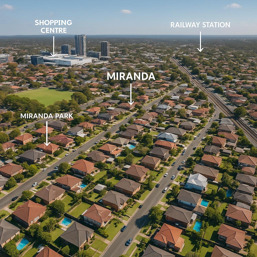 Aerial view of Miranda featuring its vibrant community and parks
