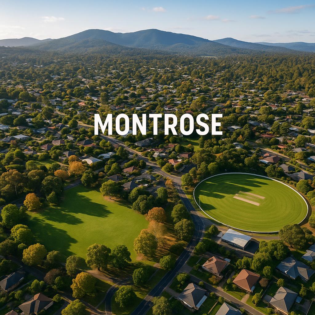 Aerial view of Montrose suburb with parks and homes