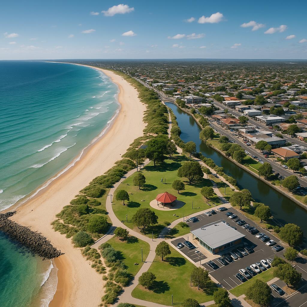 Mordialloc beach with families enjoying recreational activities