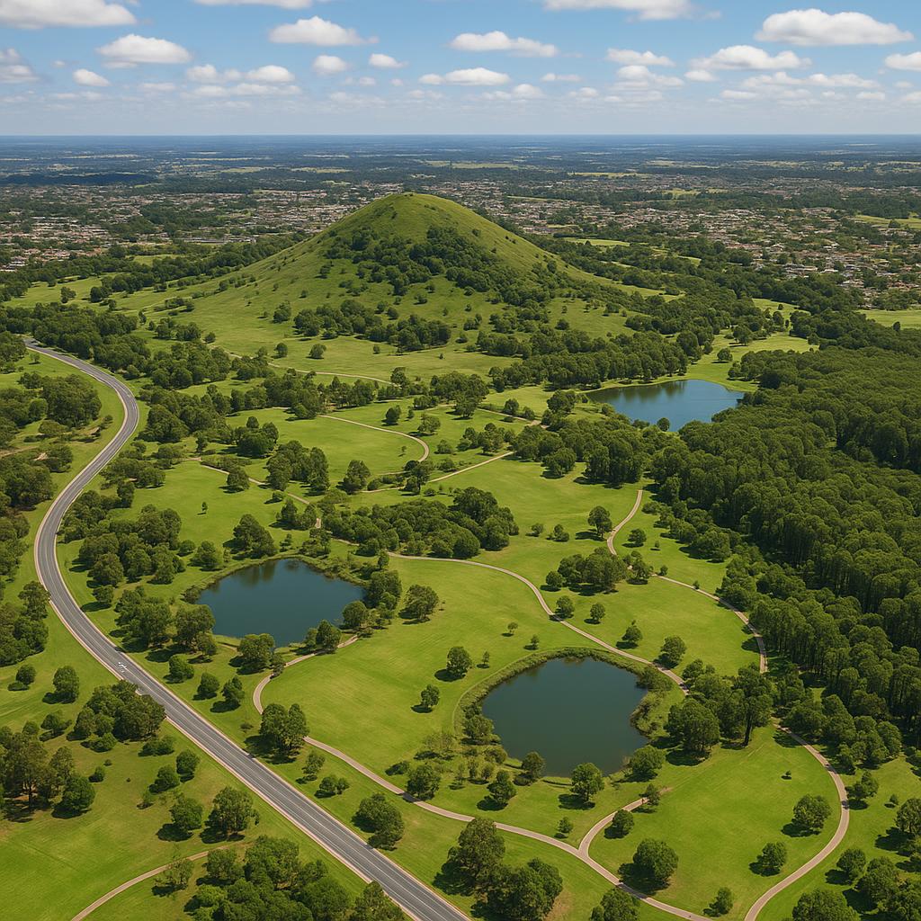 Mount Annan aerial view showcasing parks and residential areas