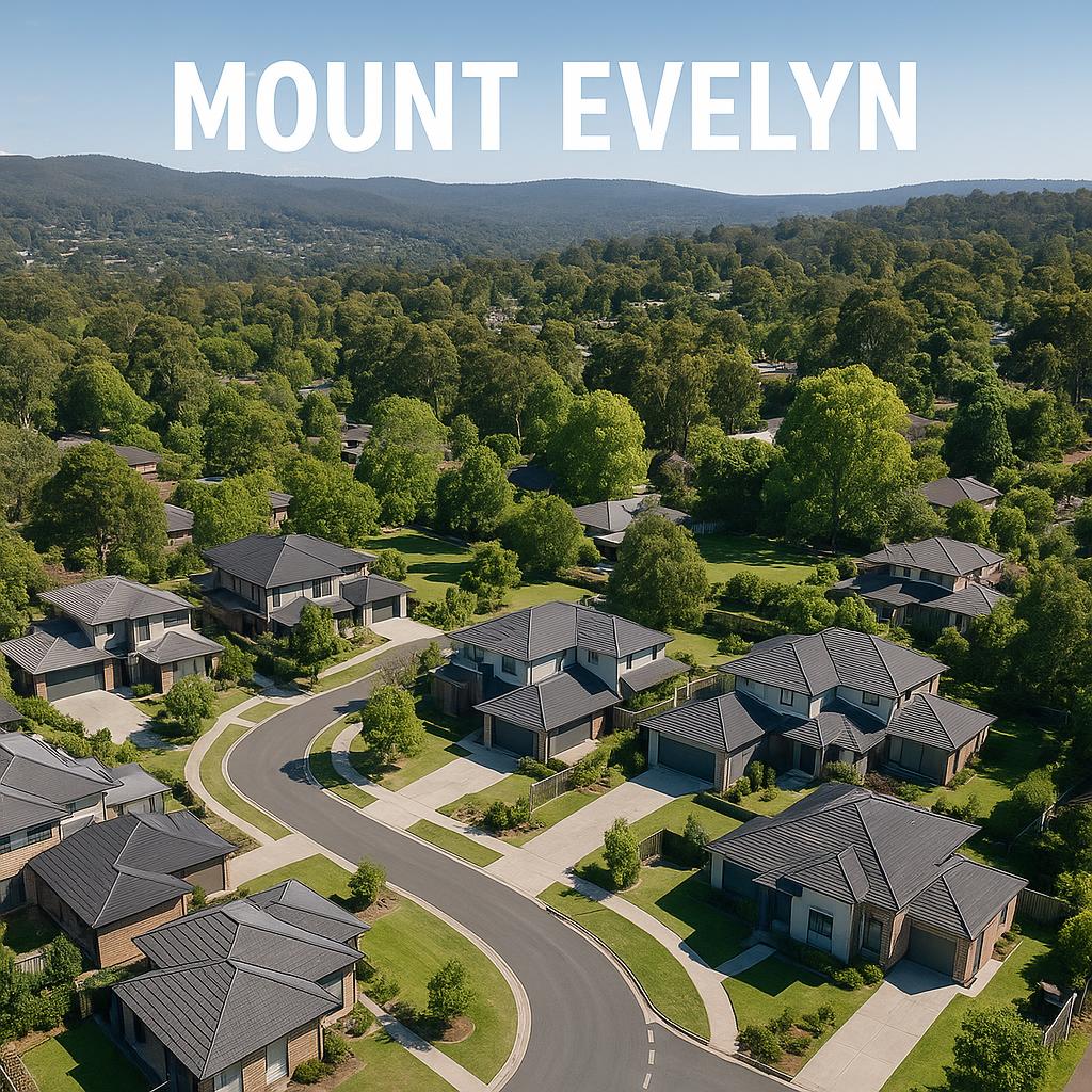 Aerial view of Mount Evelyn suburb with modern homes and parks