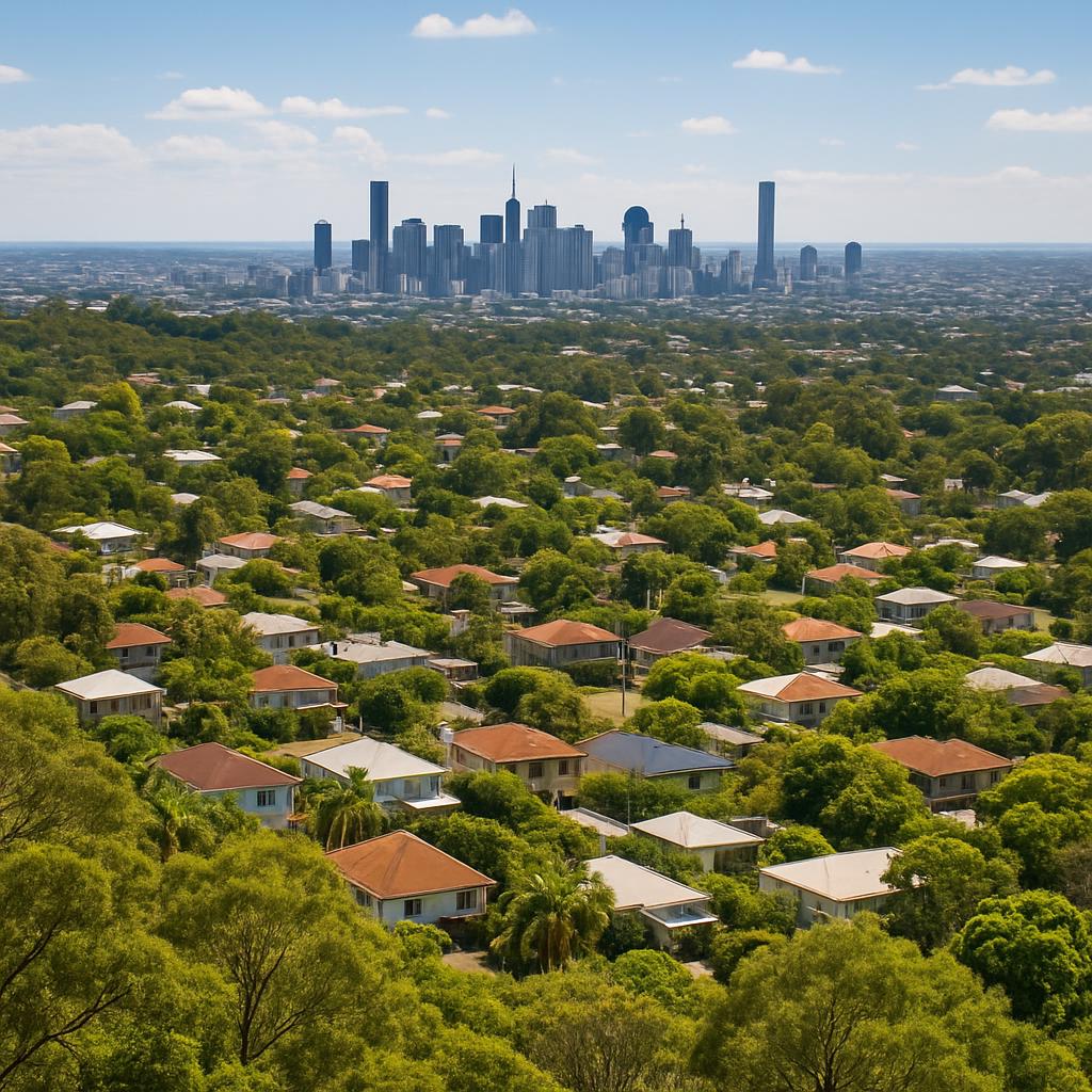 Elevated view of Mount Gravatt East with city skyline.