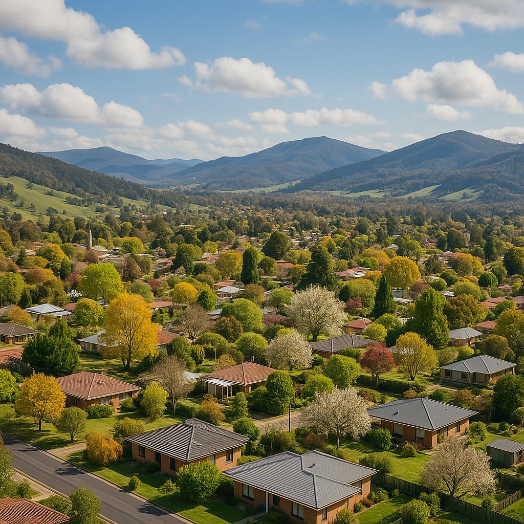 Scenic view of Myrtleford showing established homes