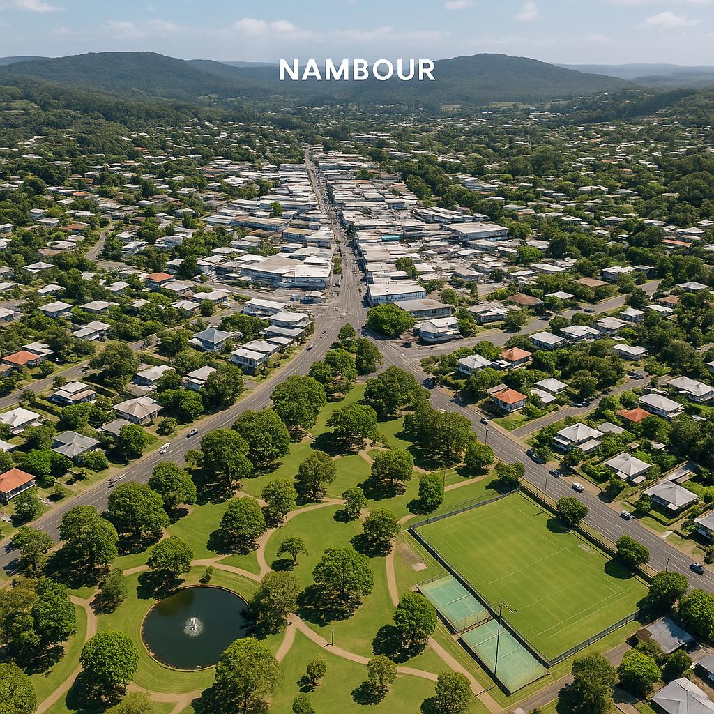 Nambour aerial view with parks and amenities
