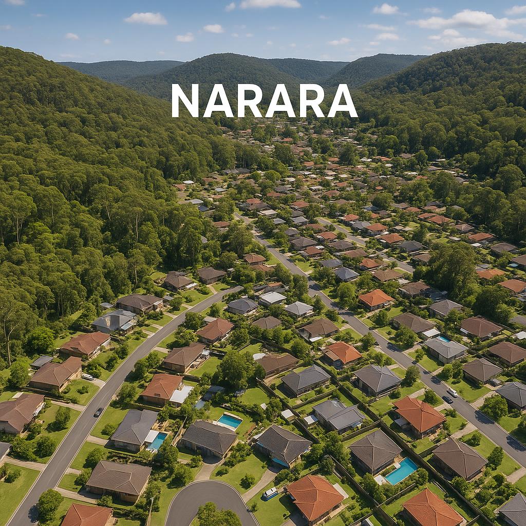 Scenic view of Narara, showcasing family homes surrounded by nature