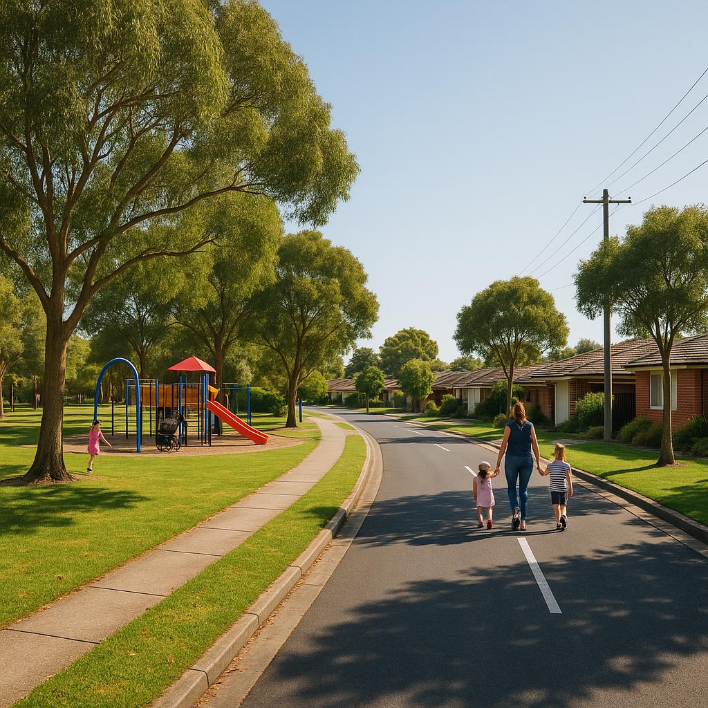 Quiet suburban street in Narre Warren with green spaces