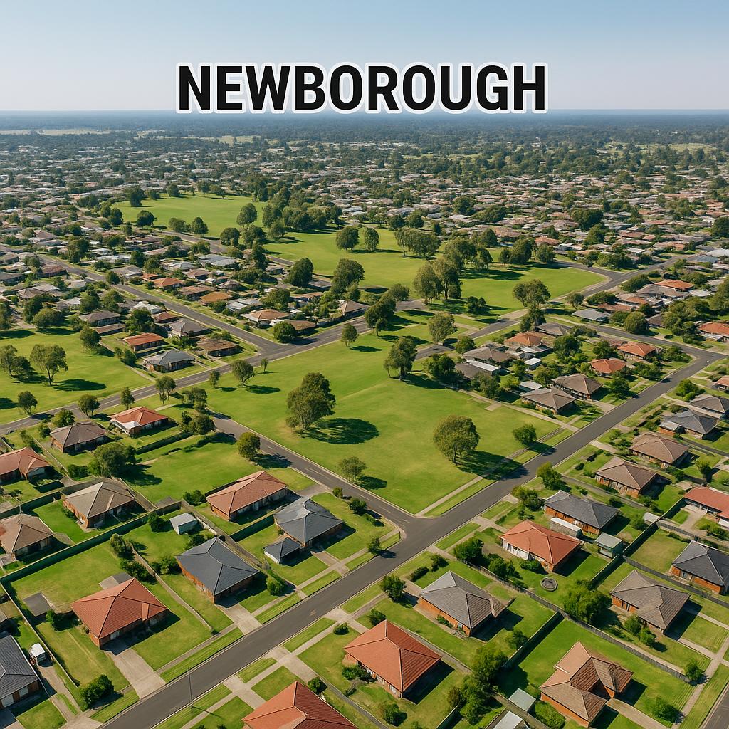 Aerial view of Newborough, Victoria with parks