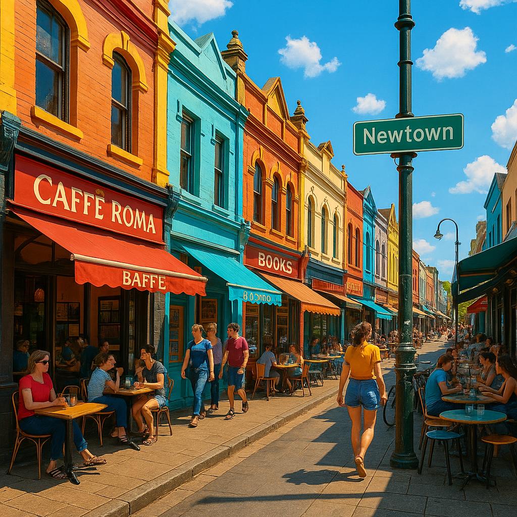 Newtown street view with cafes and shops