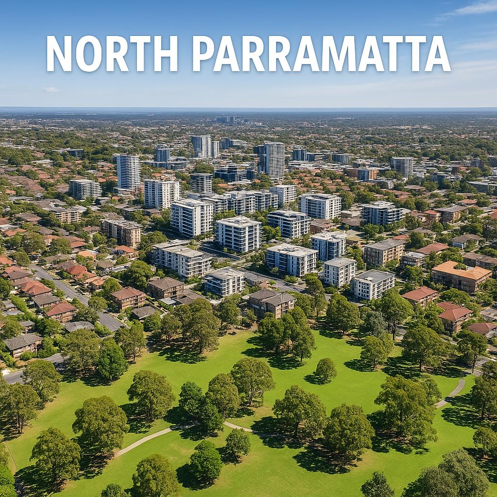 Aerial view of North Parramatta with urban landscapes