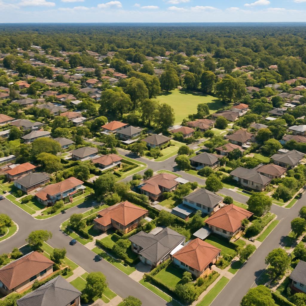 Aerial view of North Rocks suburb with homes and parks