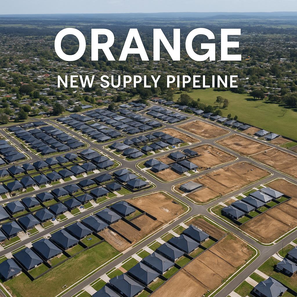 Aerial view of Orange showing new housing construction.