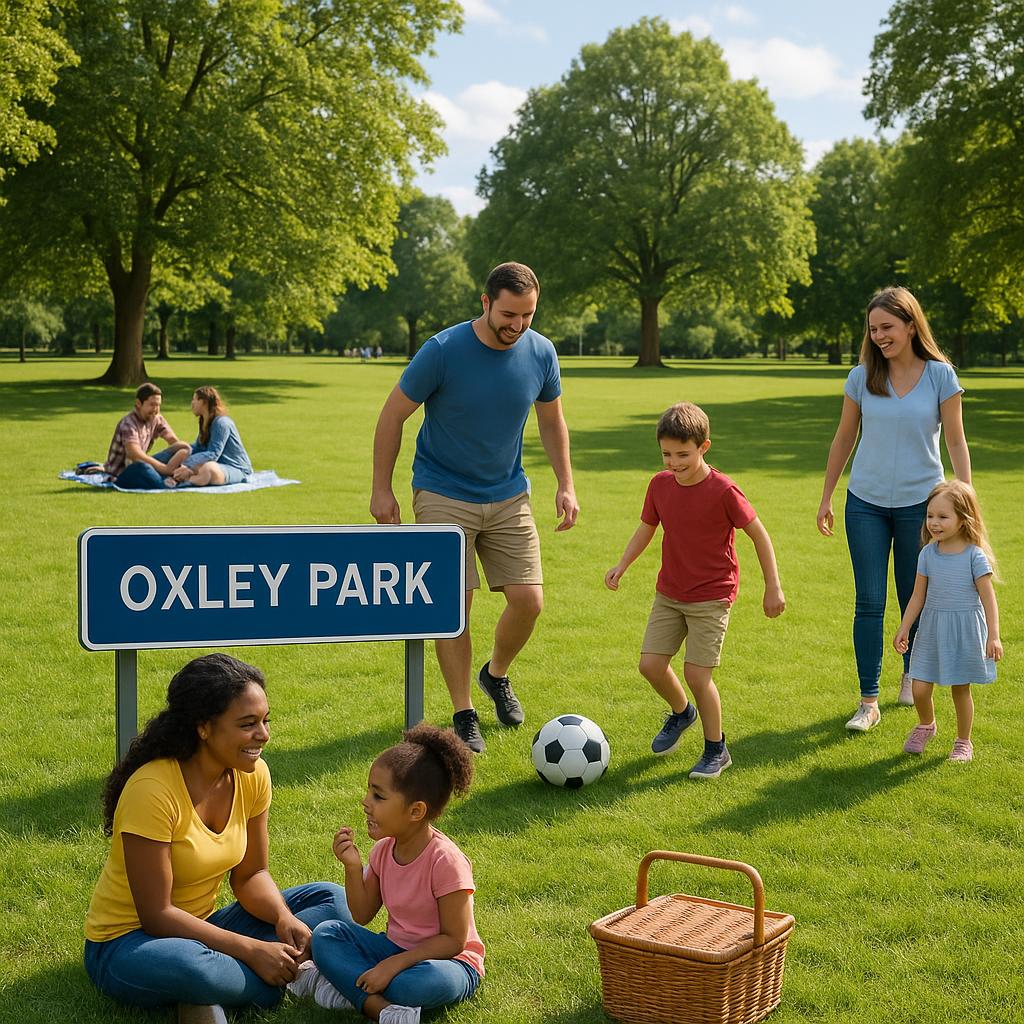 Families enjoying a sunny day at Oxley Park.