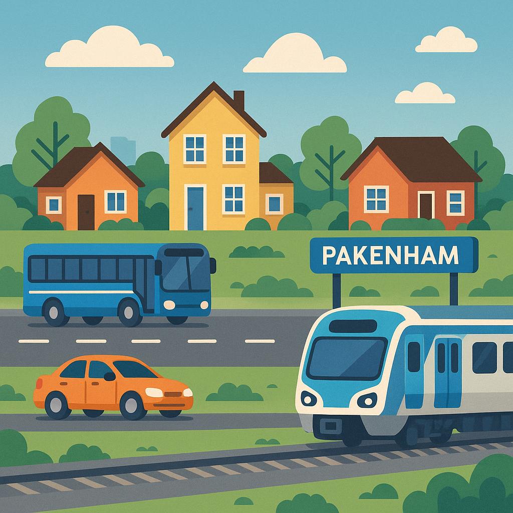 A scenic view of Pakenham with visible public transport facilities