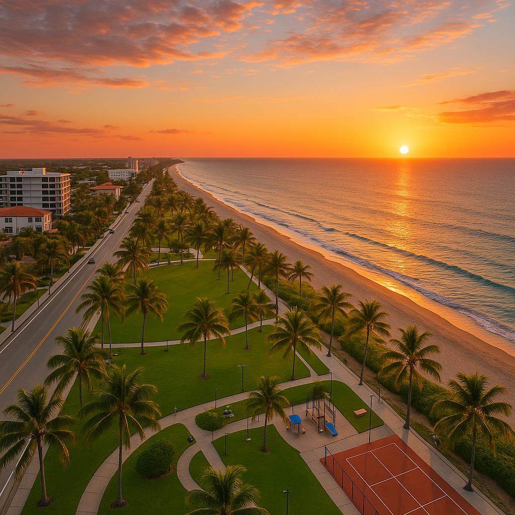 Stunning sunset view of Palm Beach with recreational activities