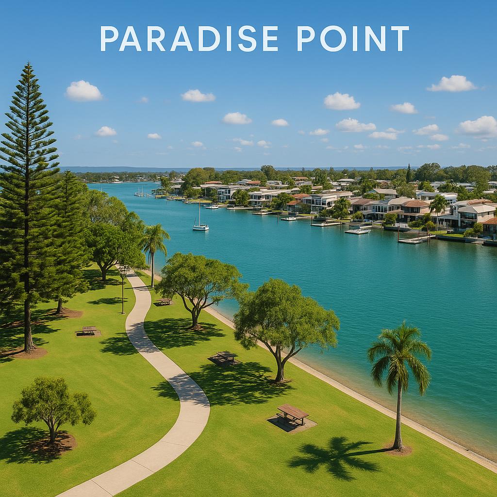 View of Paradise Point waterfront with parkland