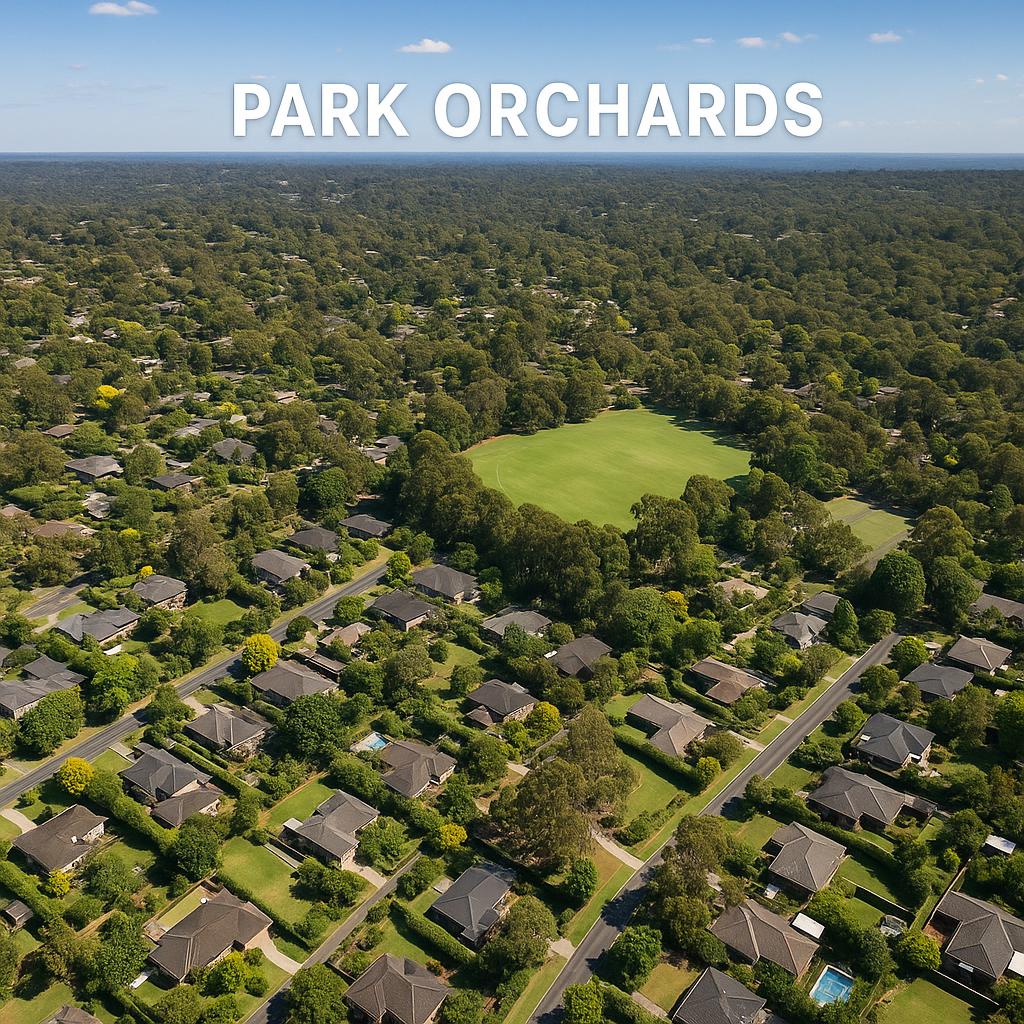 Aerial view of Park Orchards demonstrating its family-friendly environment