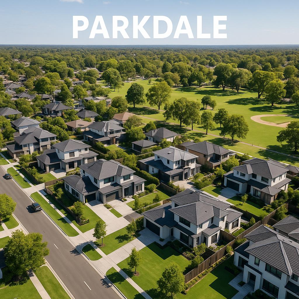 Aerial view of Parkdale with parks and residences
