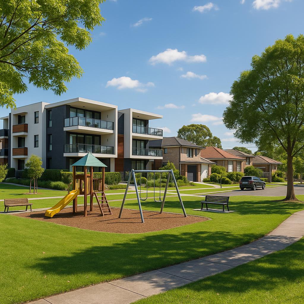 Peakhurst community with parks and modern units