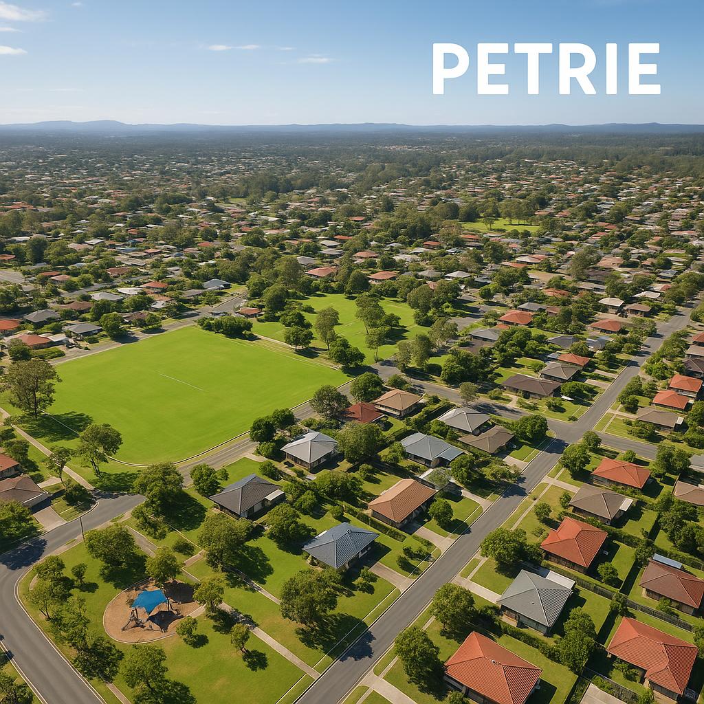 Aerial view of Petrie with parks and homes