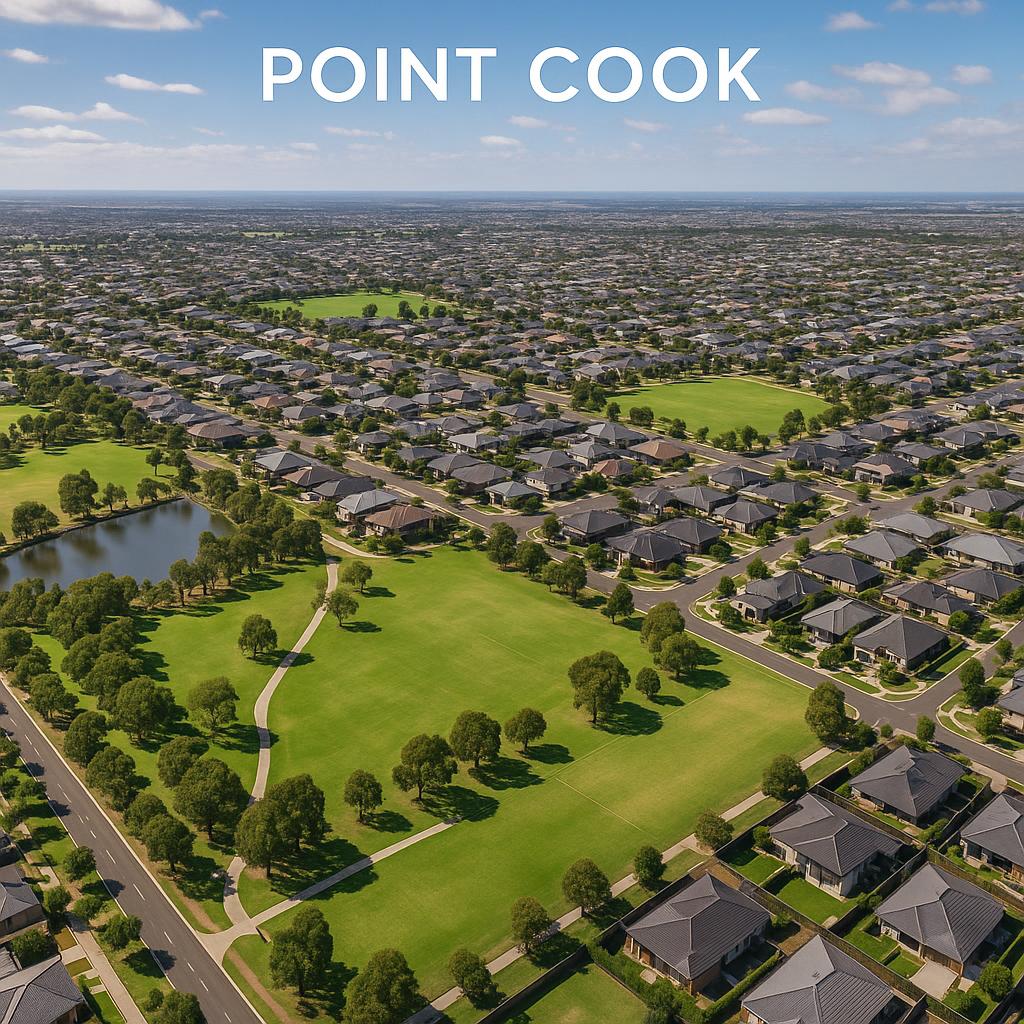 Aerial view of Point Cook with parks and suburbs