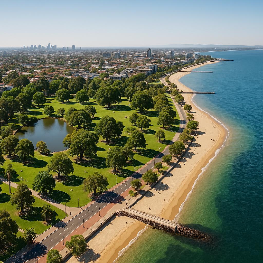 Scenic aerial view of Prahran showcasing waterfront and green spaces