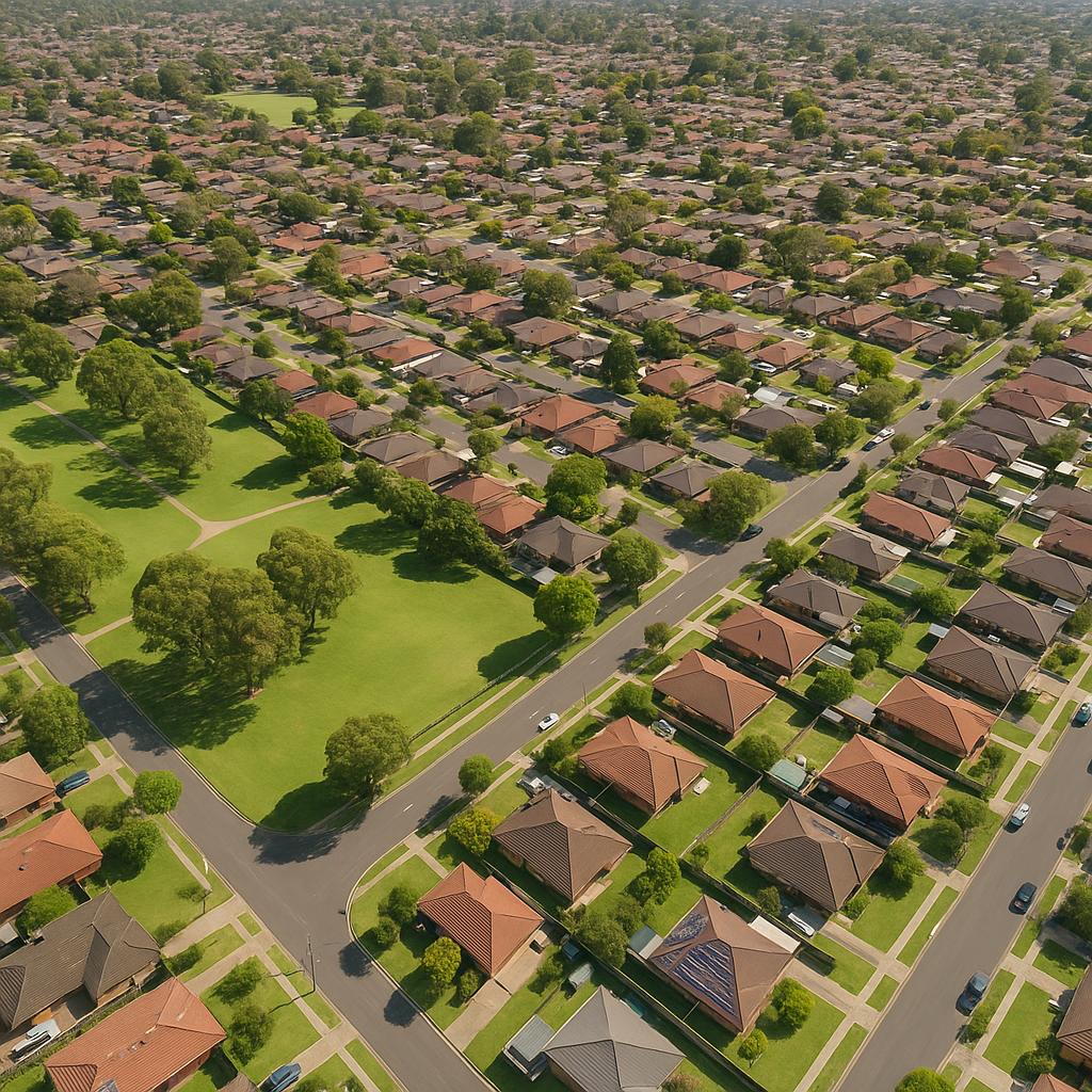 Quakers Hill aerial view with parks and homes