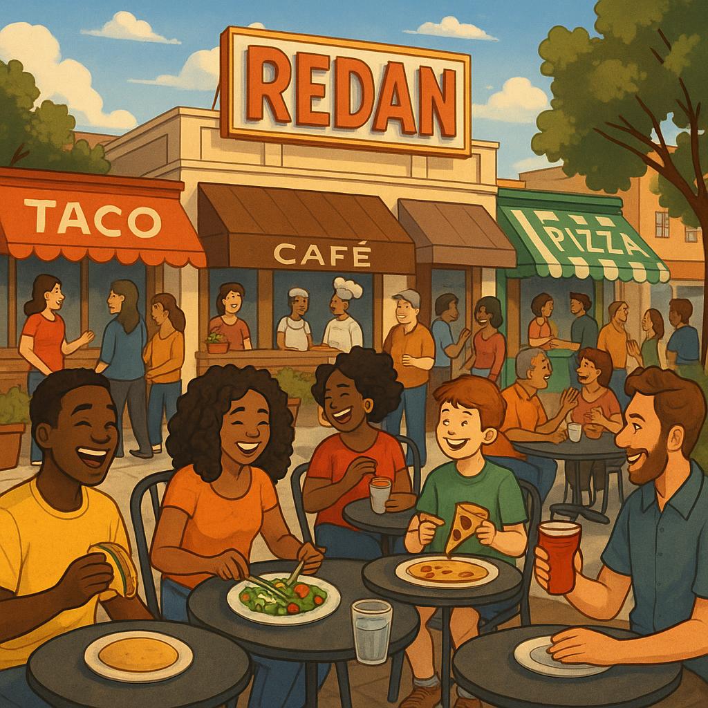 Community gathering at a dining precinct in Redan