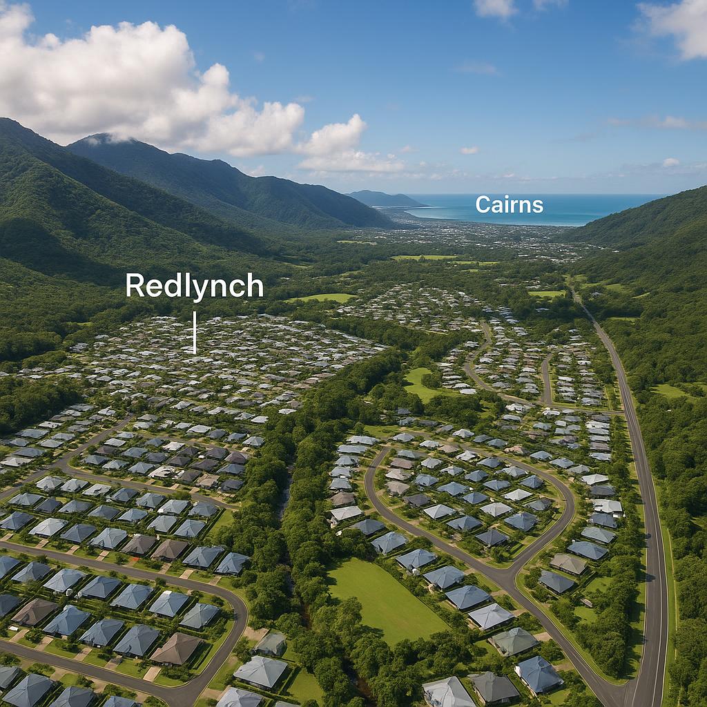 Aerial view of Redlynch, tropical landscape and Cairns