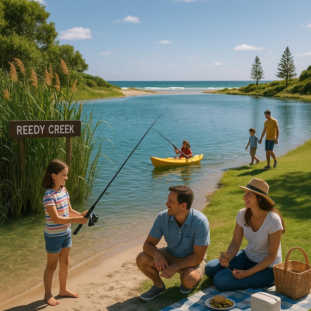 Families enjoying the scenic lakeside in Reedy Creek