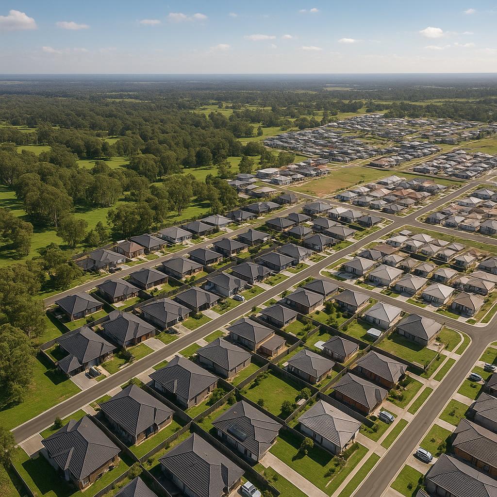Aerial view of Riverstone with housing developments