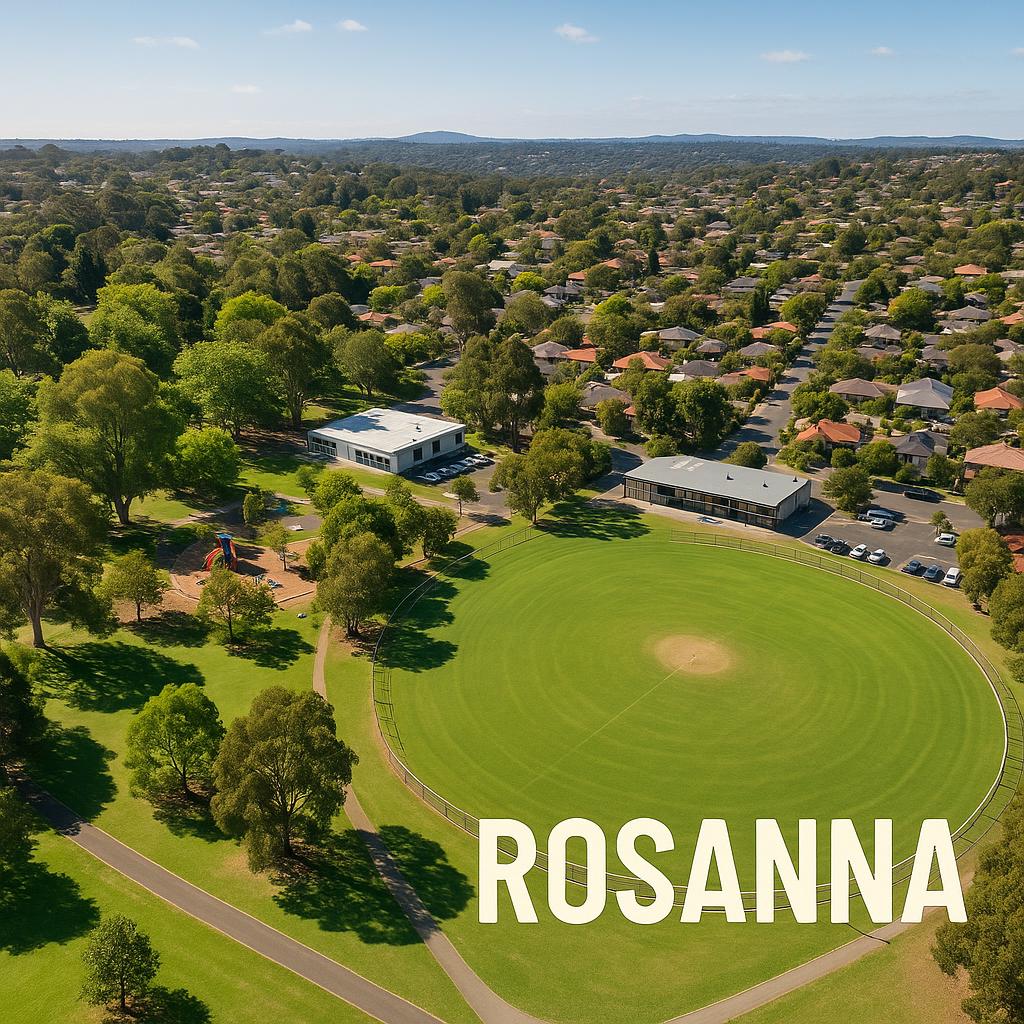 Rosanna aerial view with parks and sports facilities