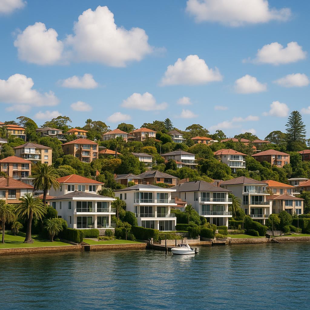 Scenic view of Rose Bay featuring waterfront and houses.
