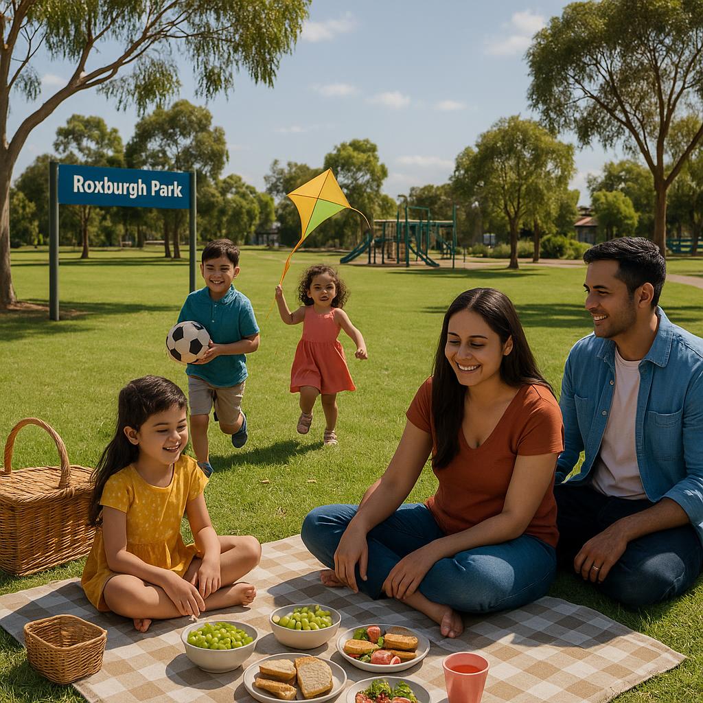Family enjoying a park day in Roxburgh Park.