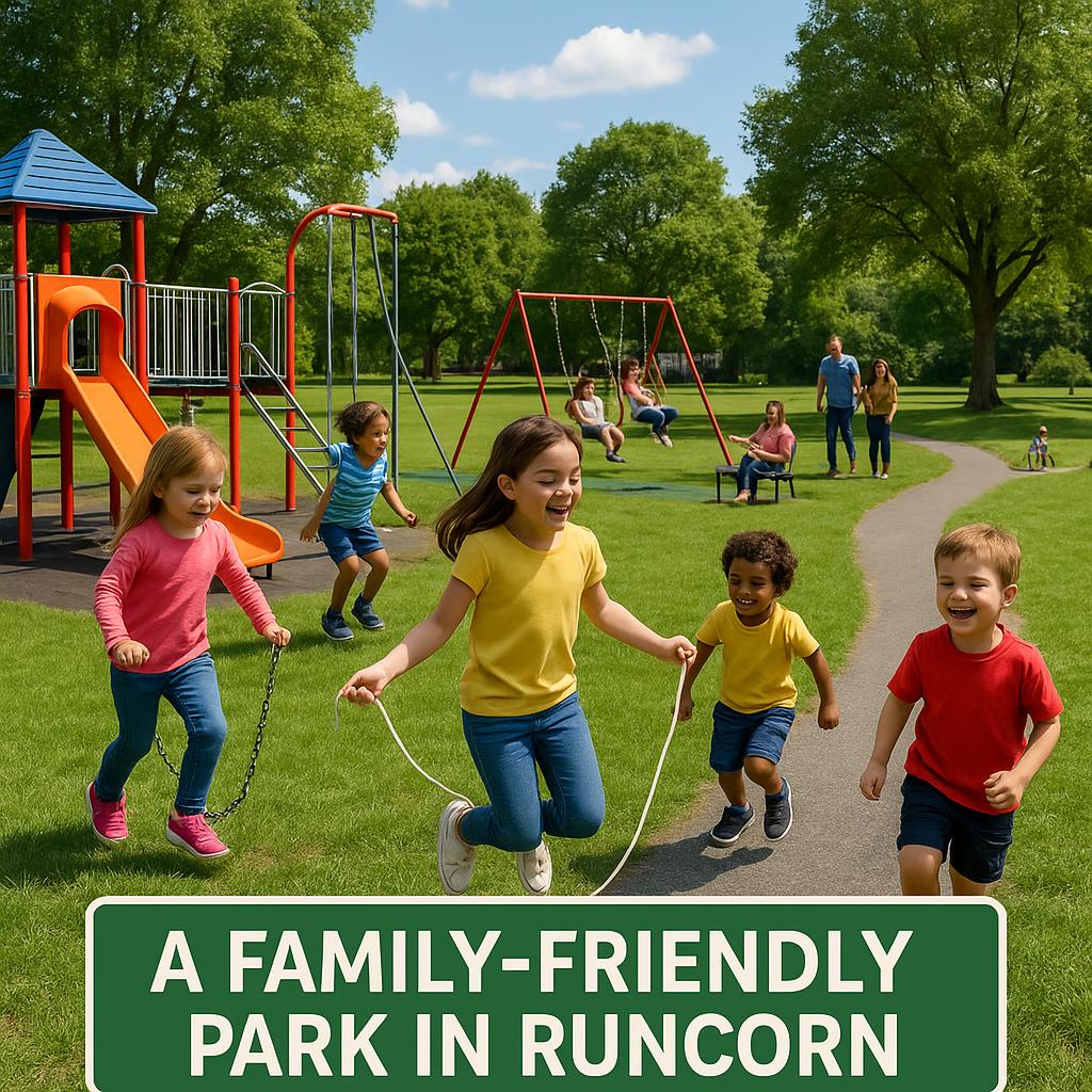 Park in Runcorn with families enjoying the outdoors