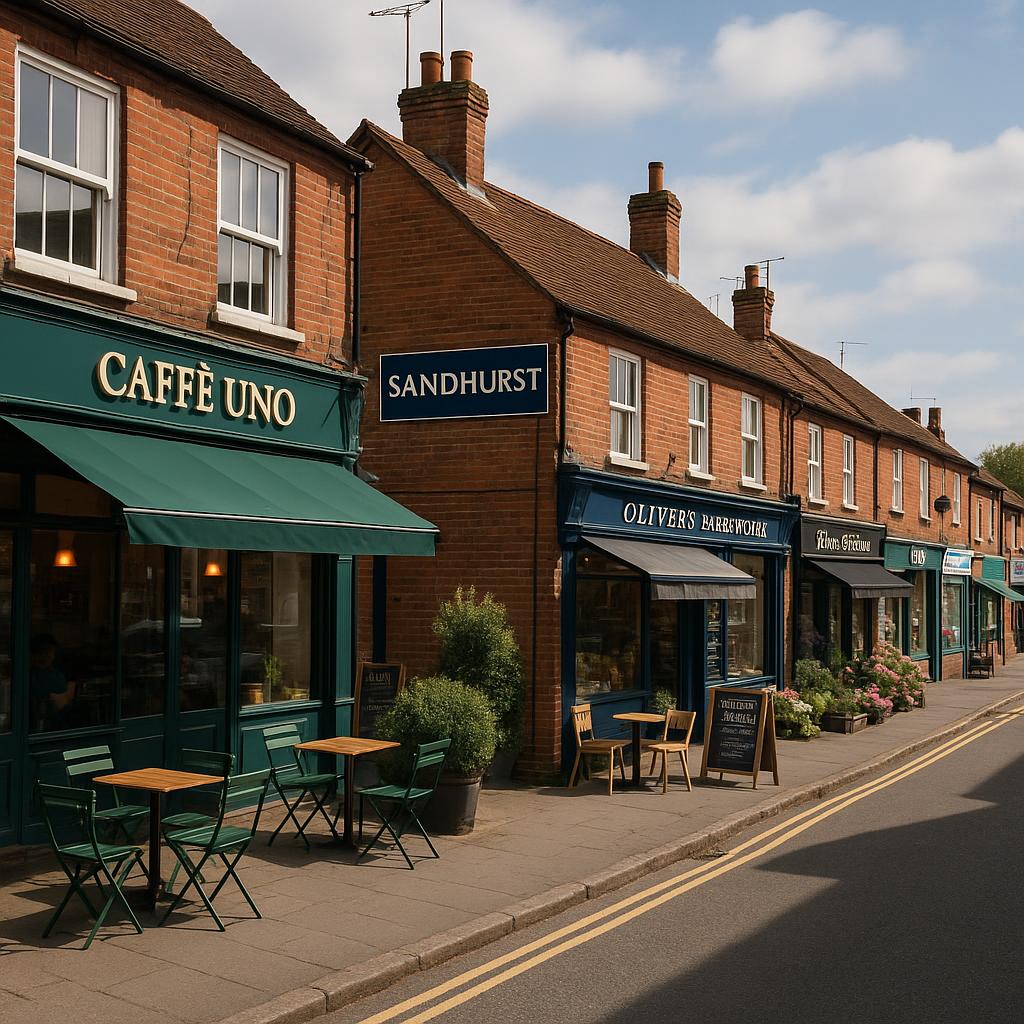 A vibrant street view of Sandhurst featuring cafés
