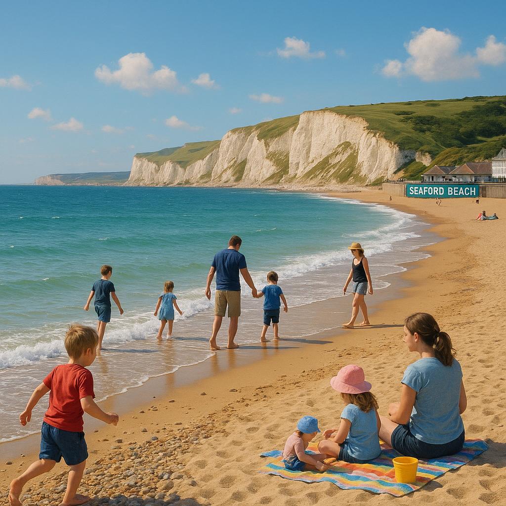 Families enjoying Seaford beach
