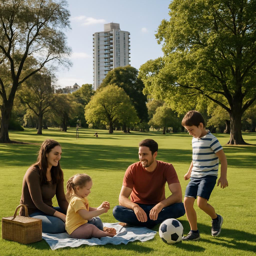 Family enjoying a park in South Yarra, Melbourne