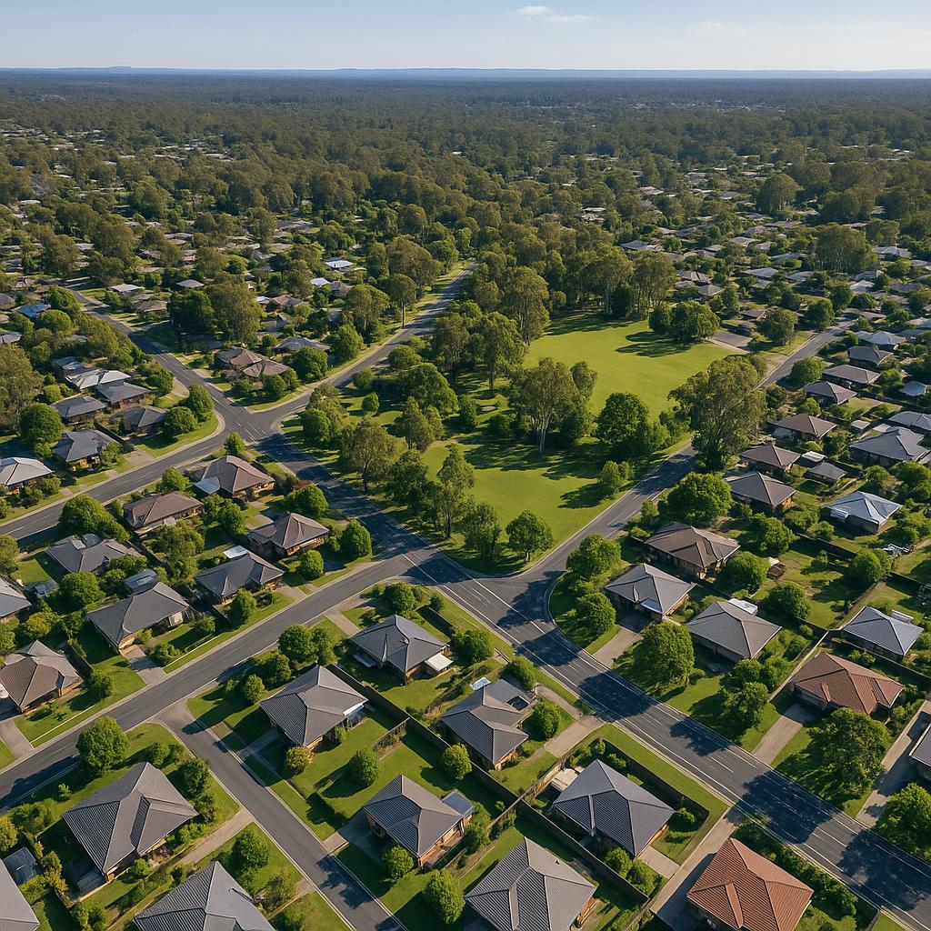 Aerial view of Spring Gully with parks and homes
