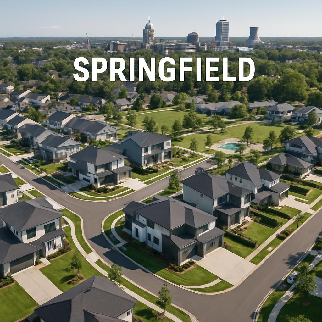 Aerial view of Springfield with new residential developments