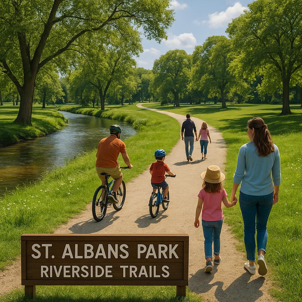 Family enjoying the Riverside Trails in St Albans Park