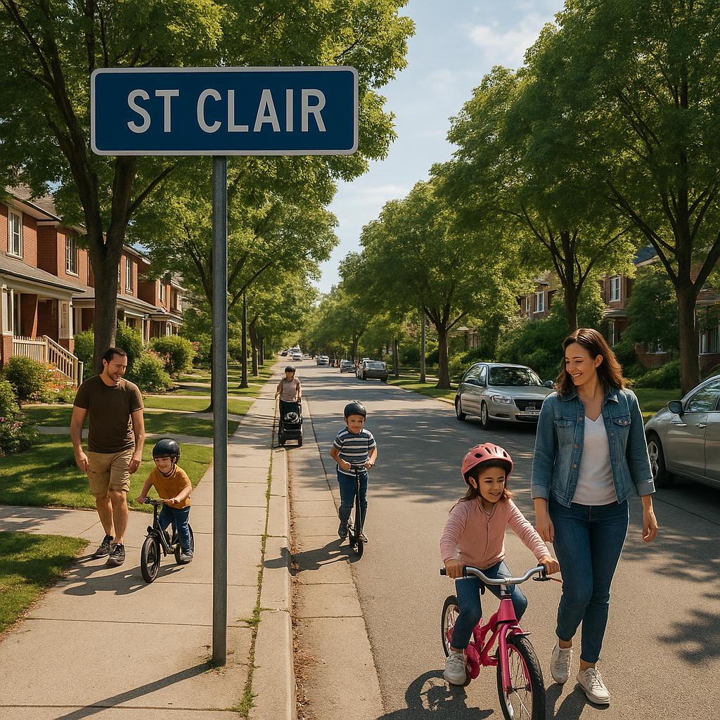 Family-friendly neighborhood in St Clair, showcasing parks and homes