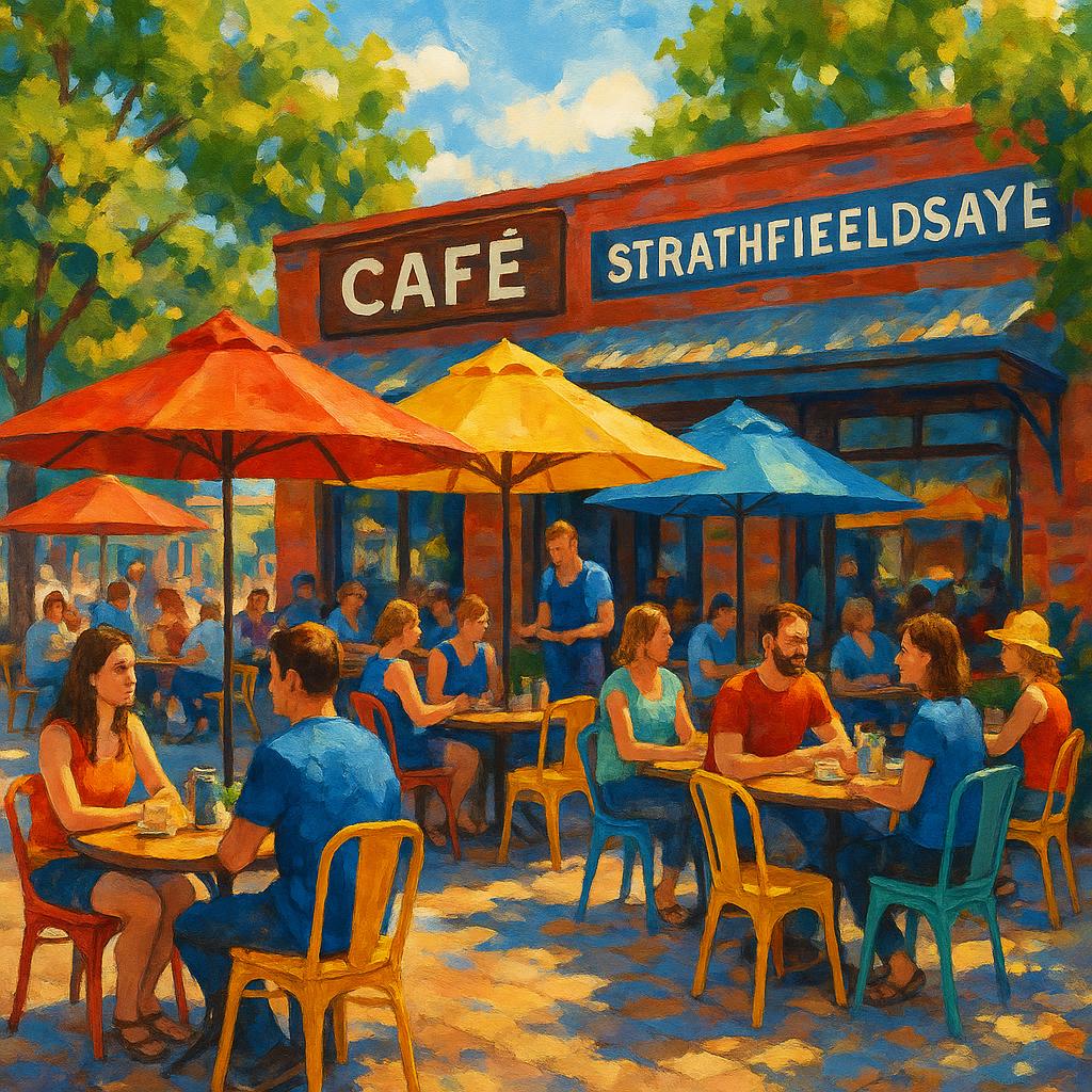 Outdoor café in Strathfieldsaye with patrons enjoying coffee