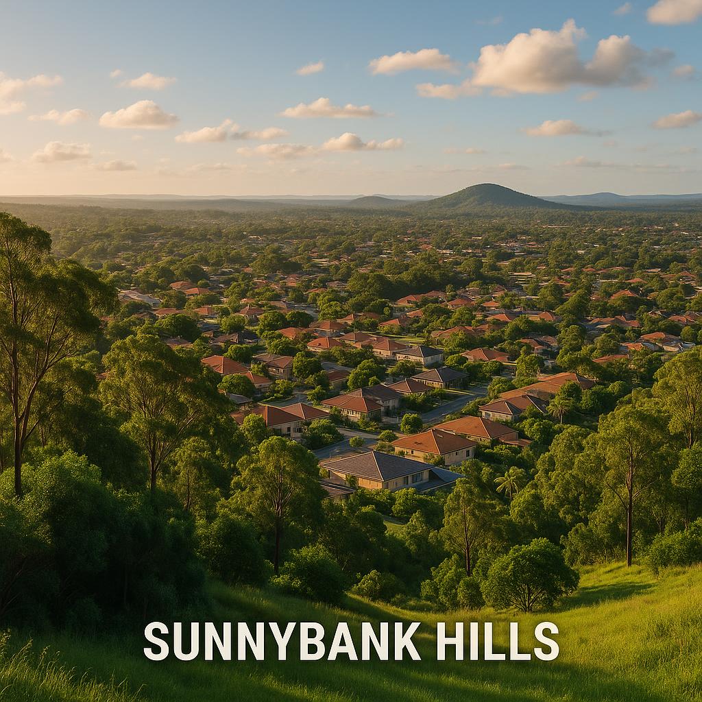 Elevated views of Sunnybank Hills with lush greenery