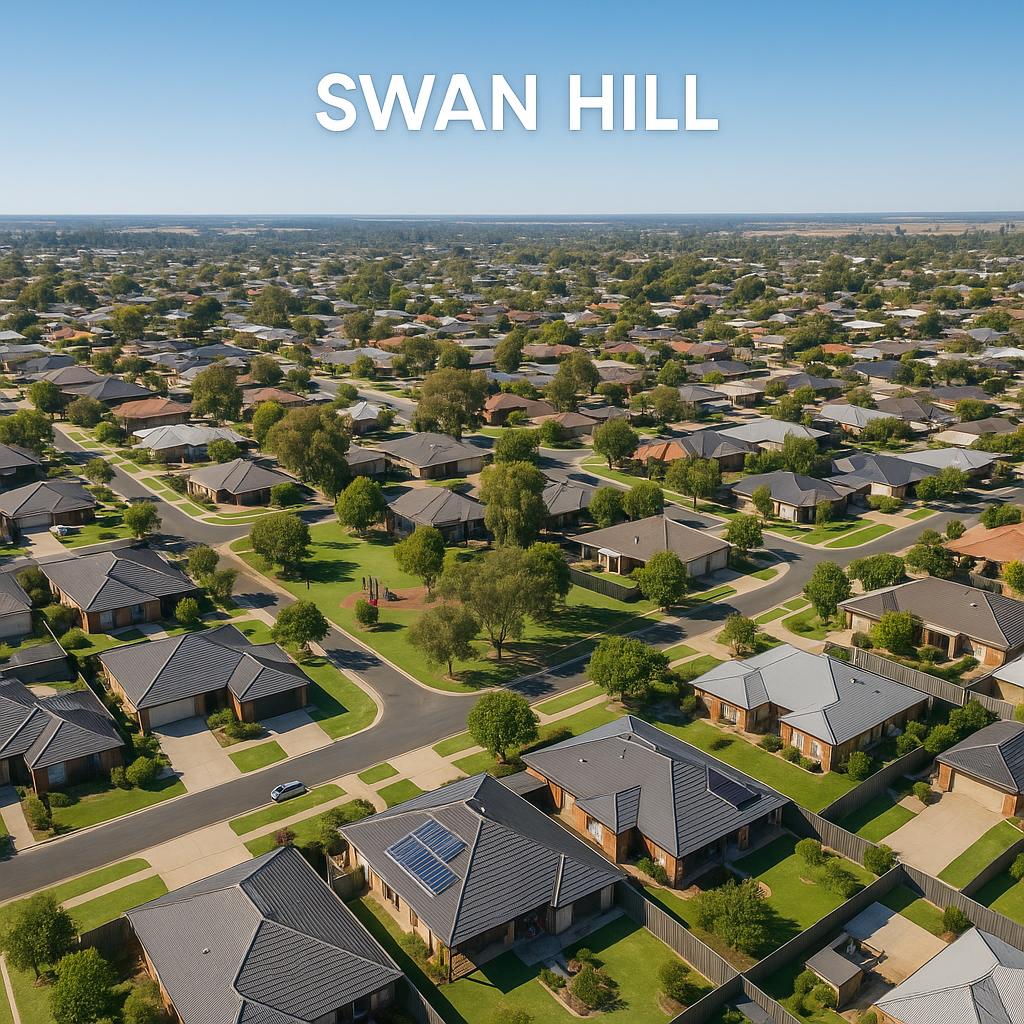 Aerial view of Swan Hill, illustrating its family-friendly suburbs.