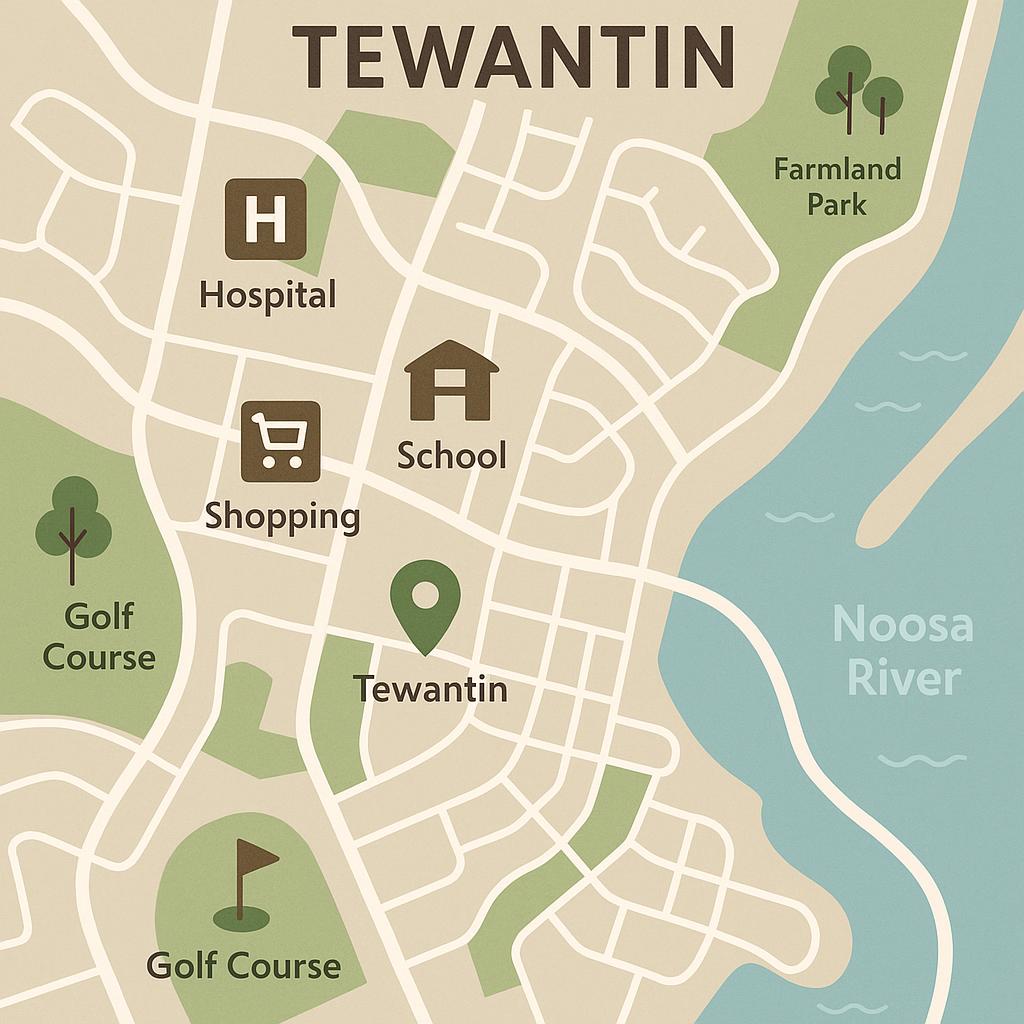 Map showing schools, parks, shops in Tewantin