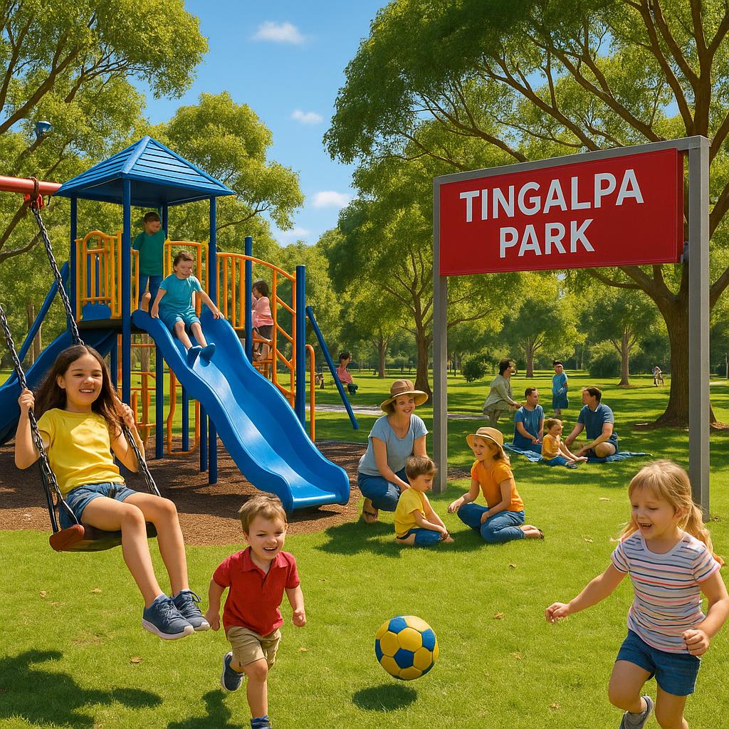 Tingalpa park filled with families and children at play
