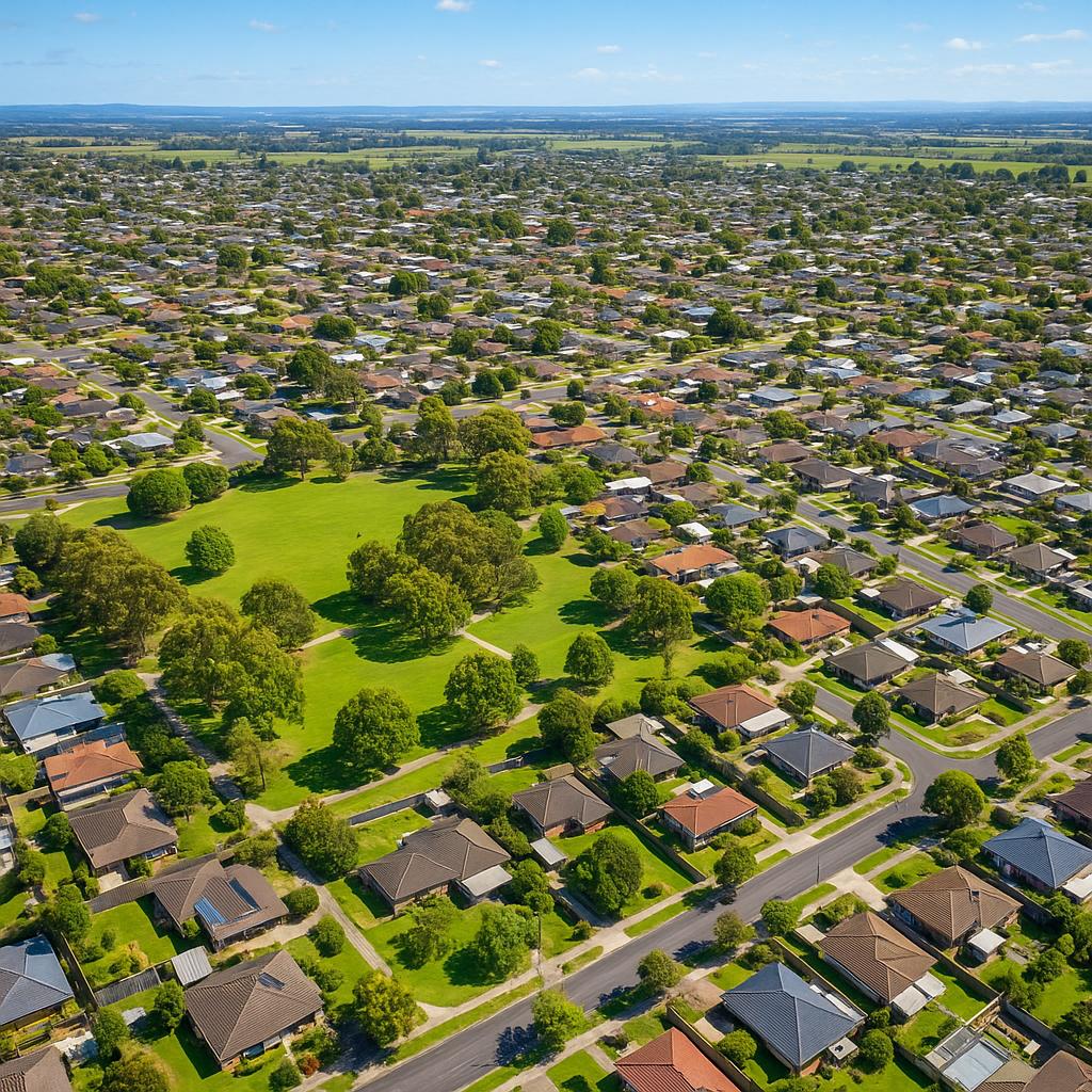 Aerial view of Traralgon showing housing developments and green spaces